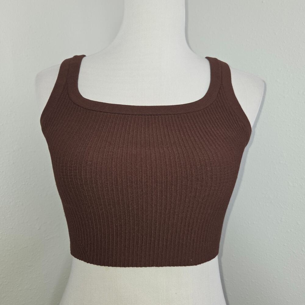 CUTS Coreflex Cropped Wide Strap Ribbed Tank Chocolate Brown Women's Size S NWOT